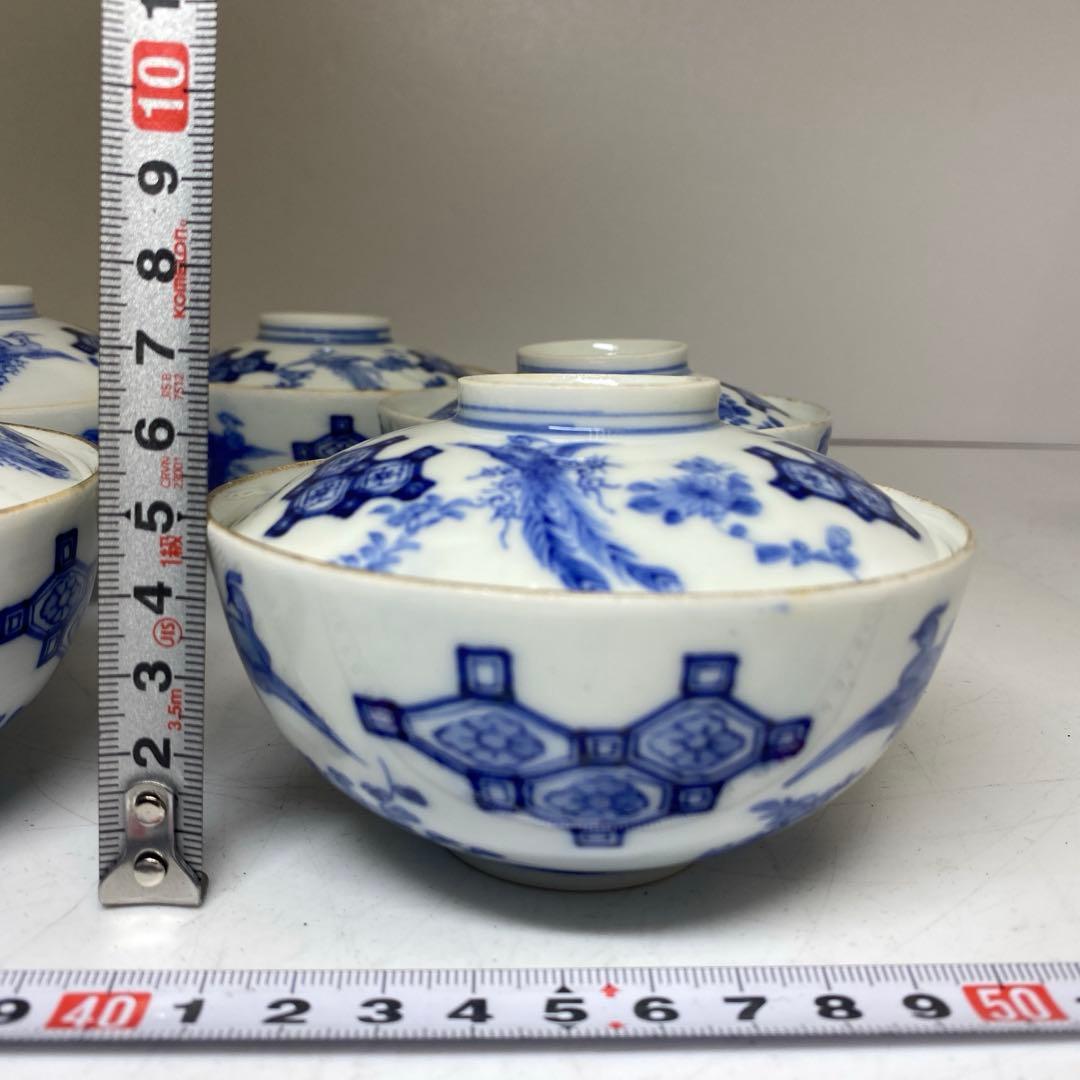 櫻井製　上手鳳凰図　蓋茶碗　5客　東さ8-0120②