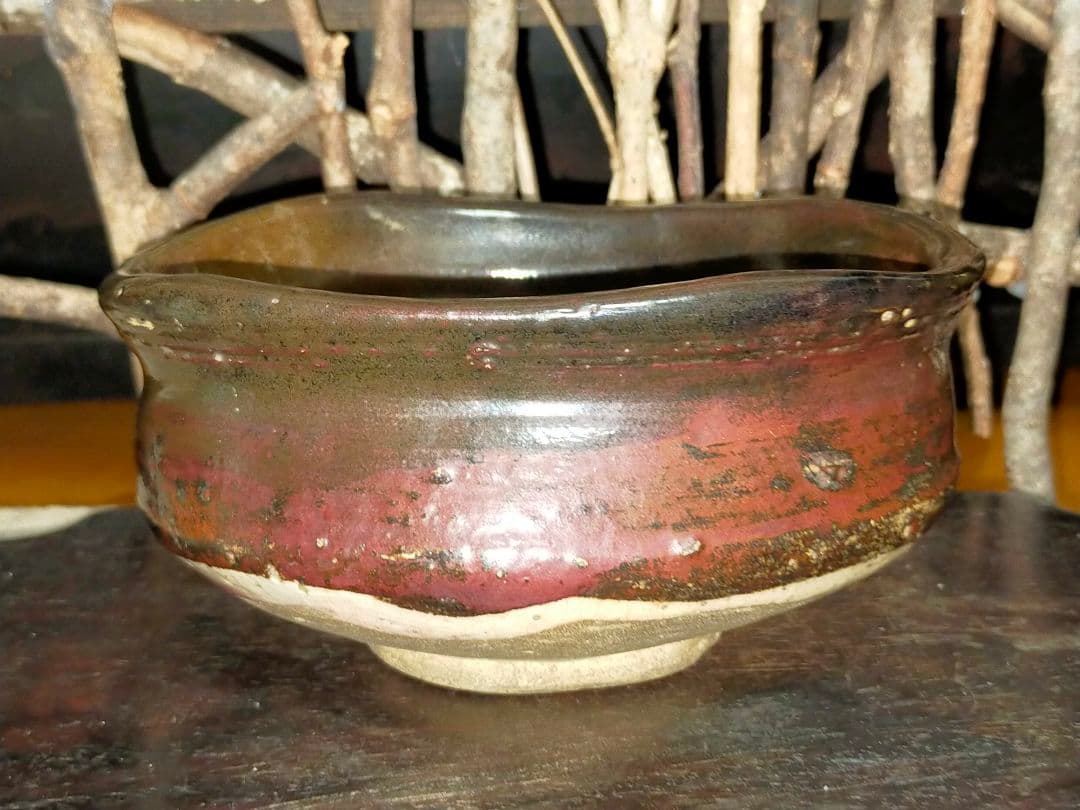 ♥美濃焼♥　沓形　茶碗　織部黒　瀬戸黒　引出黒　桐箱付き　骨董　古玩