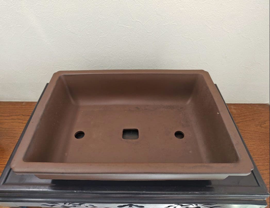 陶器製長方形盆栽鉢 大型　落款　丸四 約45.5cm×32.5cm×11.5cm