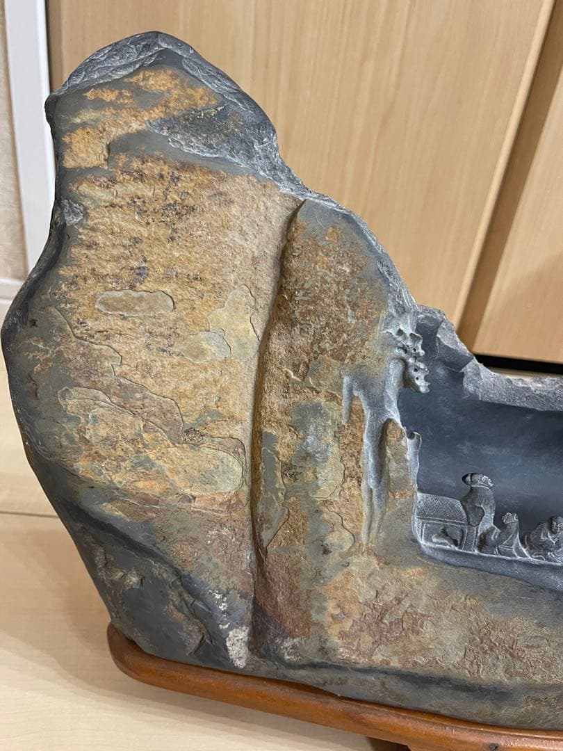 中国大型硯「立体彫赤壁夜遊図」横約 63cm×高さ約31cm重さ約17kg