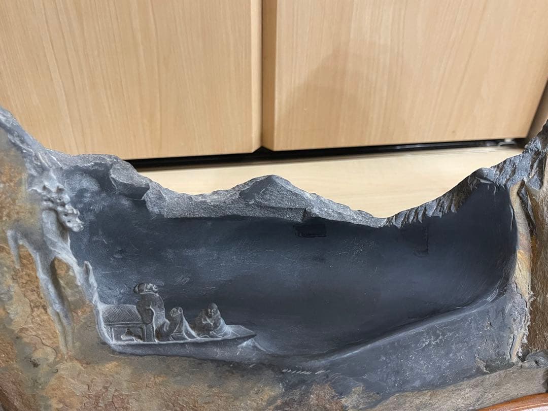 中国大型硯「立体彫赤壁夜遊図」横約 63cm×高さ約31cm重さ約17kg