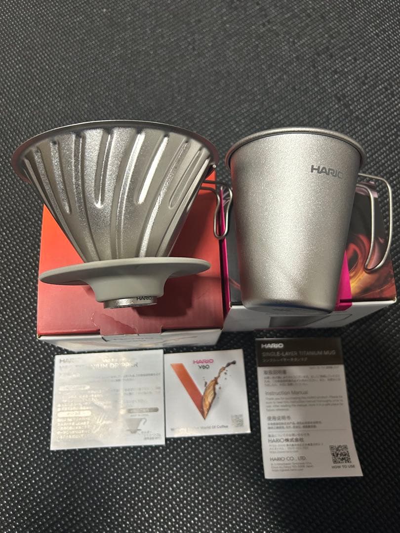 HARIO V60チタンドリッパー1~4杯用+シングルレイヤーチタンマグセット