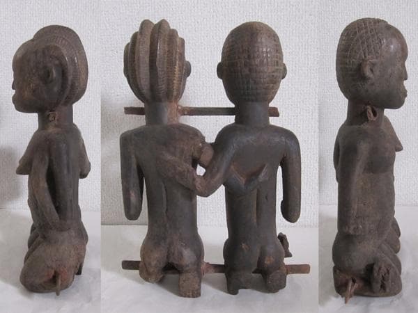 19世紀　アフリカ　コートジボアール　バウレ族のペア立像 145　アンティーク