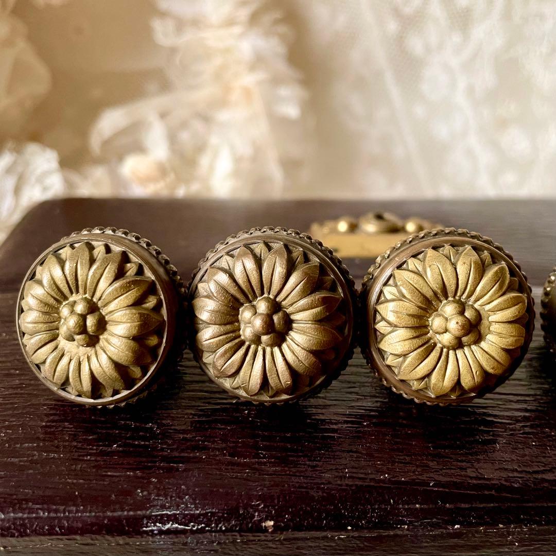 家具用真鍮装飾金具5個セット　19世紀　引き出し用取っ手　フランスアンティーク