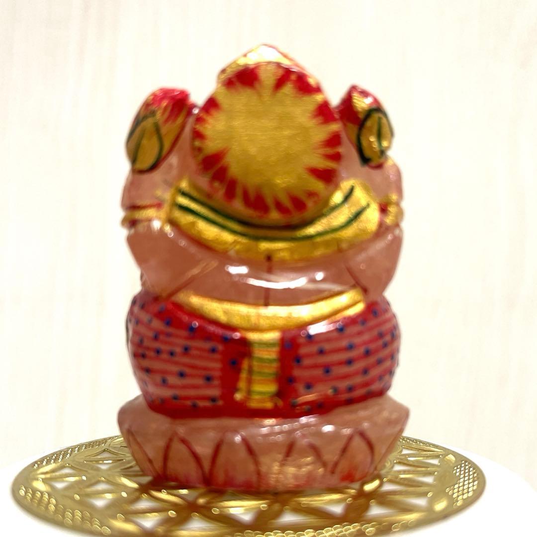 インドの神様幸せのガネーシャローズクオーツ　商売繁盛縁結び　置物展示使用