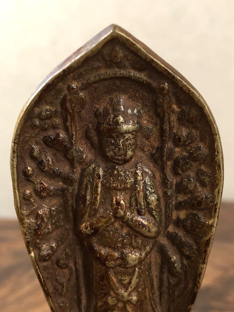 中国仏教美術 チベット 古鍍金銅製 ミニ 千手観世音菩薩像