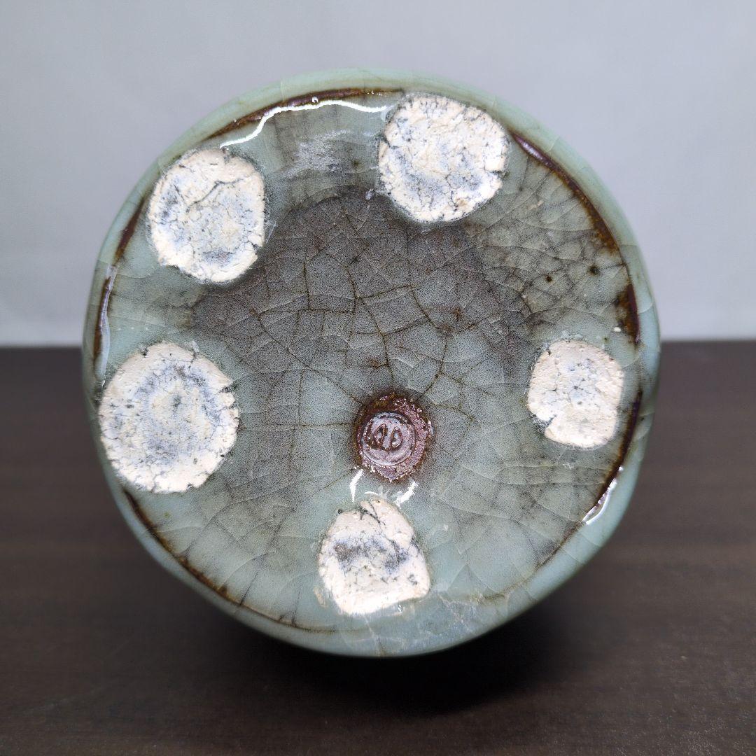 人間国宝 清水卯一 作 青瓷 花瓶 高さ約25.5cm 共布 共箱