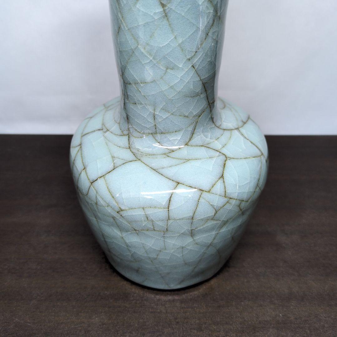 人間国宝 清水卯一 作 青瓷 花瓶 高さ約25.5cm 共布 共箱