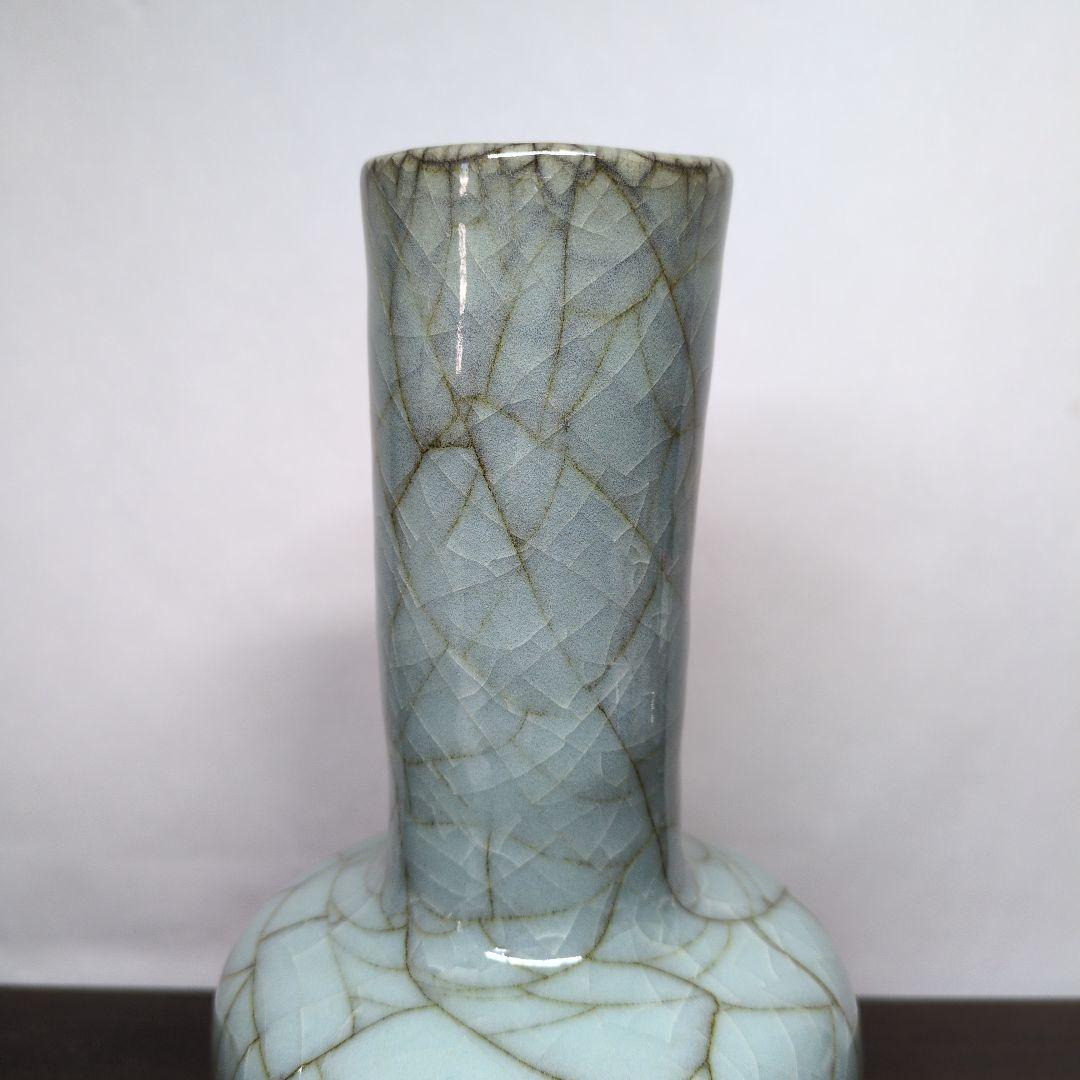 人間国宝 清水卯一 作 青瓷 花瓶 高さ約25.5cm 共布 共箱