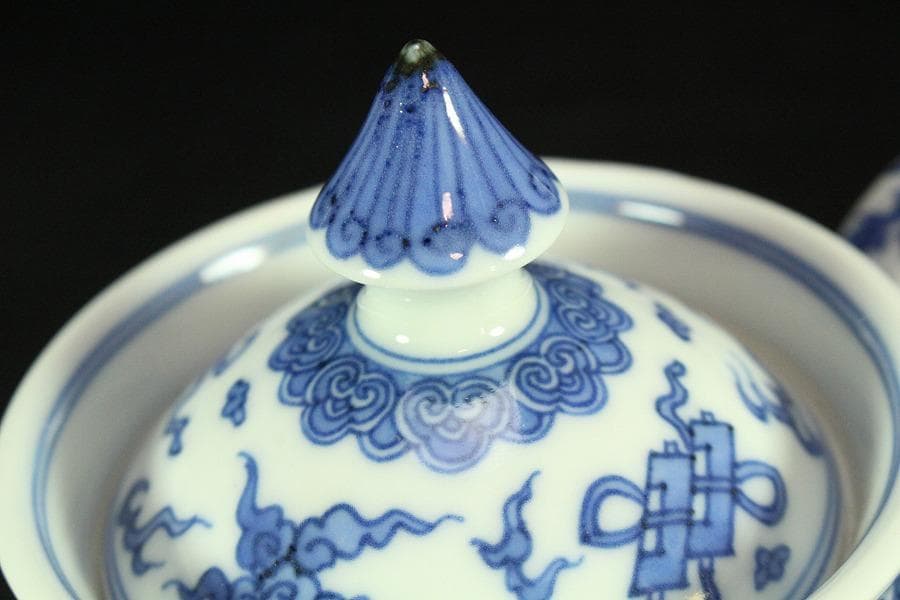 煎茶 桐山造 青花龍紋 水注 瓶 共箱 美品(K-A932)