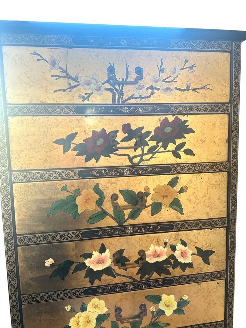 【大幅値下げ！】和風 蒔絵風 ジュエリーシェルフ ビロード張り 6段棚 店舗什器