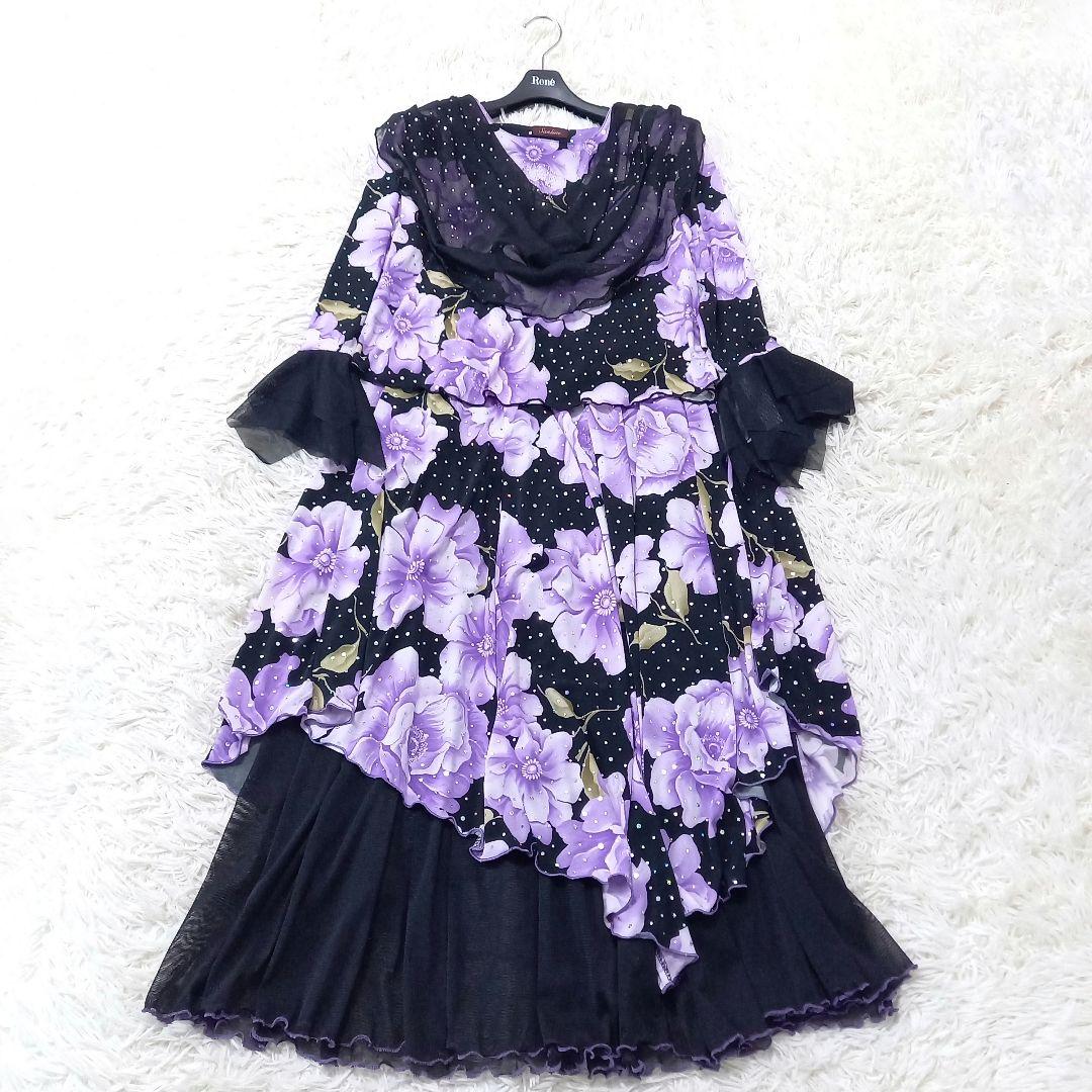 Sanline　サンリーヌ　社交ダンス　セットアップ　ドレス　スパンコール　薔薇