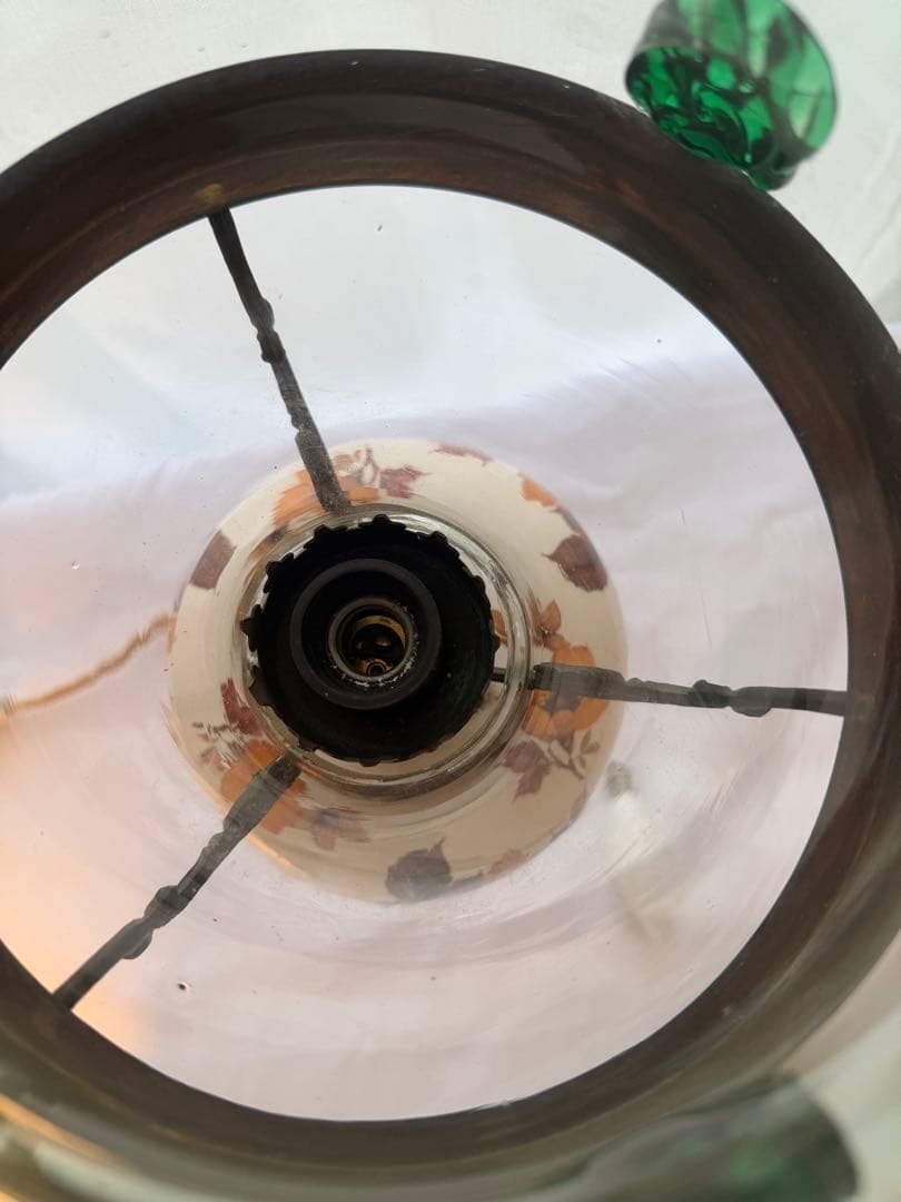 ビンテージ フラワーモチーフ ランプ テーブル 昭和レトロ ガラス 陶器