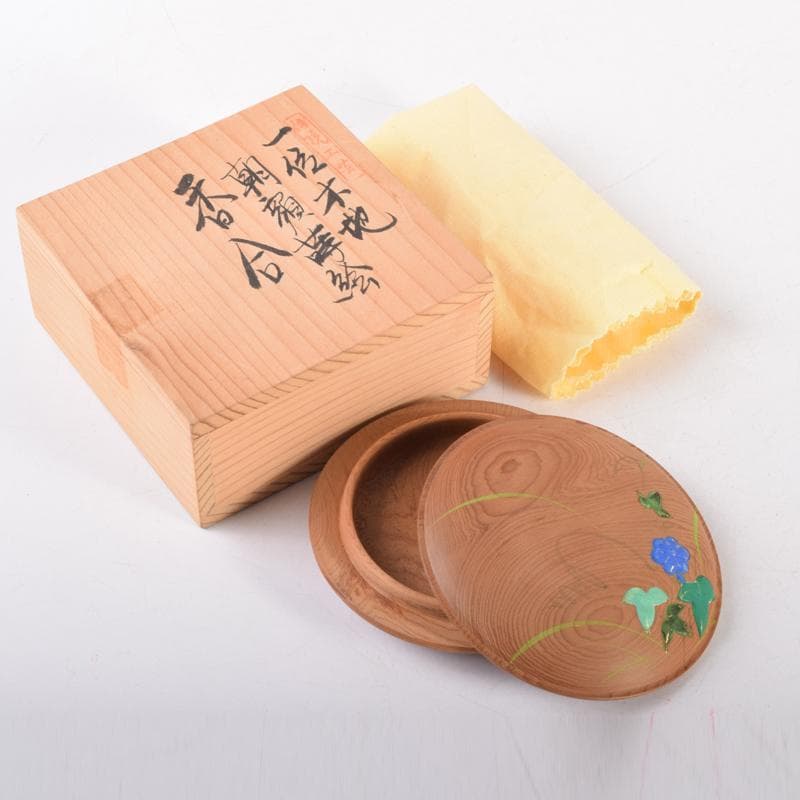 waiwai　茶道具　一位木地　朝顔蒔絵　香合　在銘　共箱　V　7188
