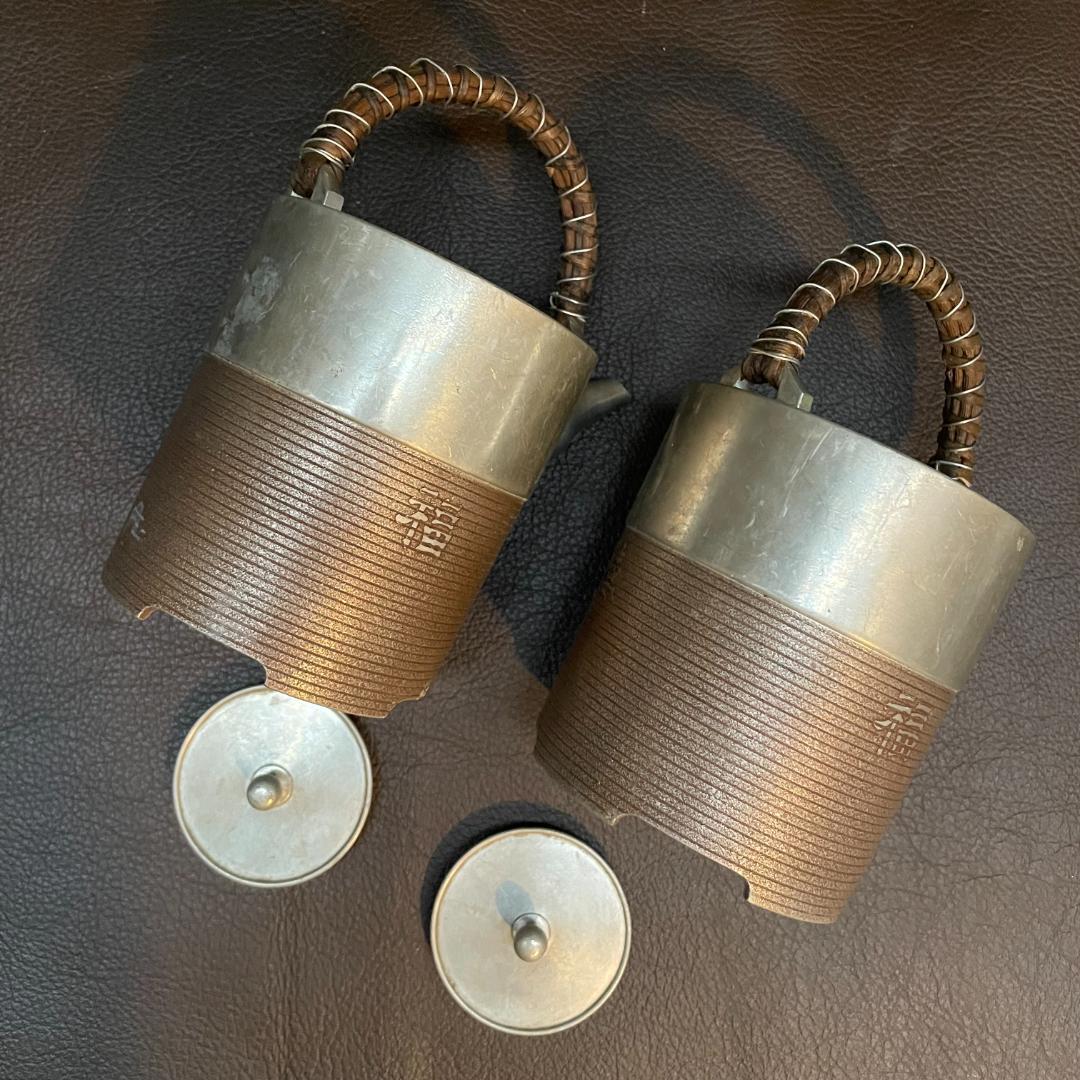 錫 千呂利 ちろり トジメ 朱イブシ 酒器 藤手 銚子 急須 ポット 2個 元箱