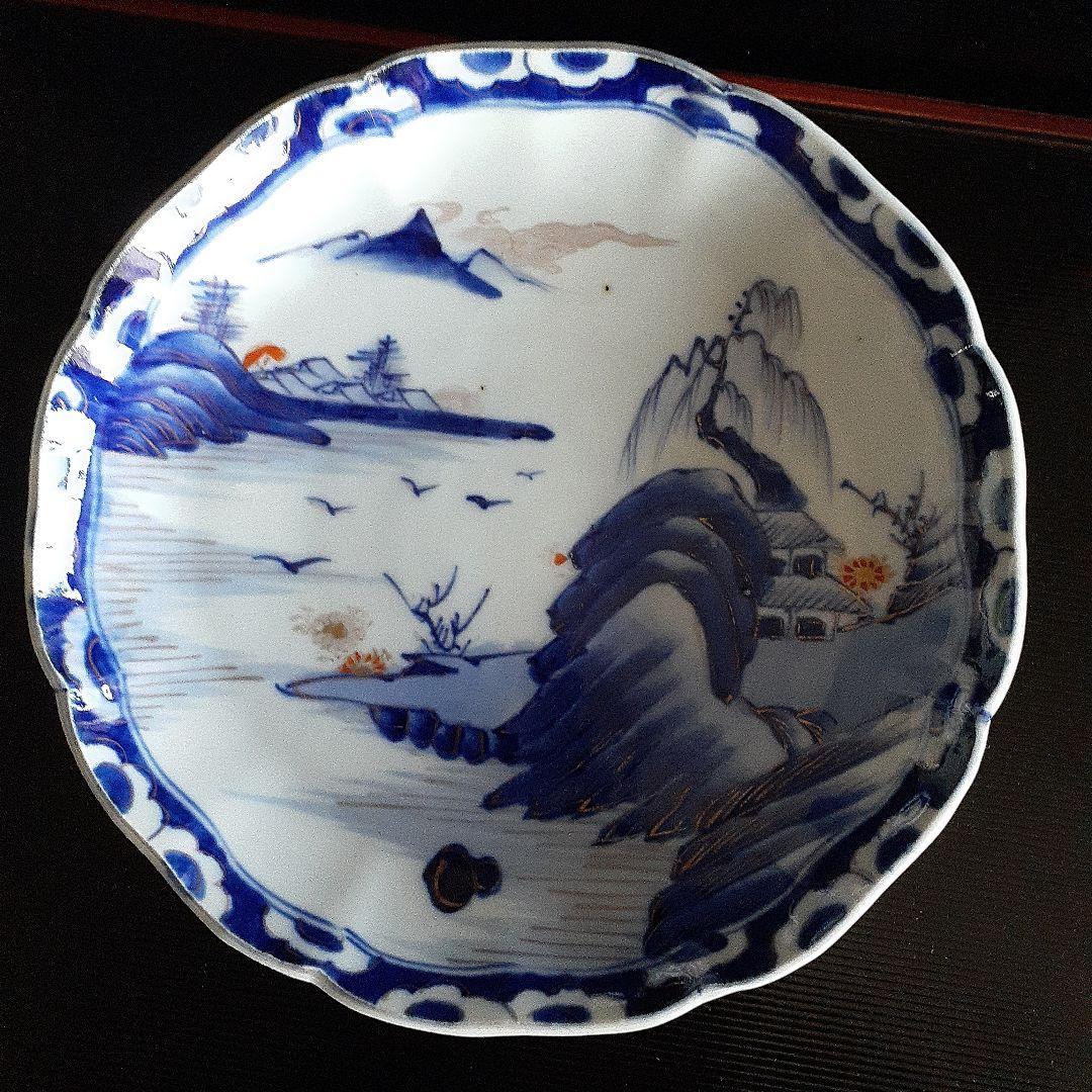 6客古伊万里、金彩染付け皿