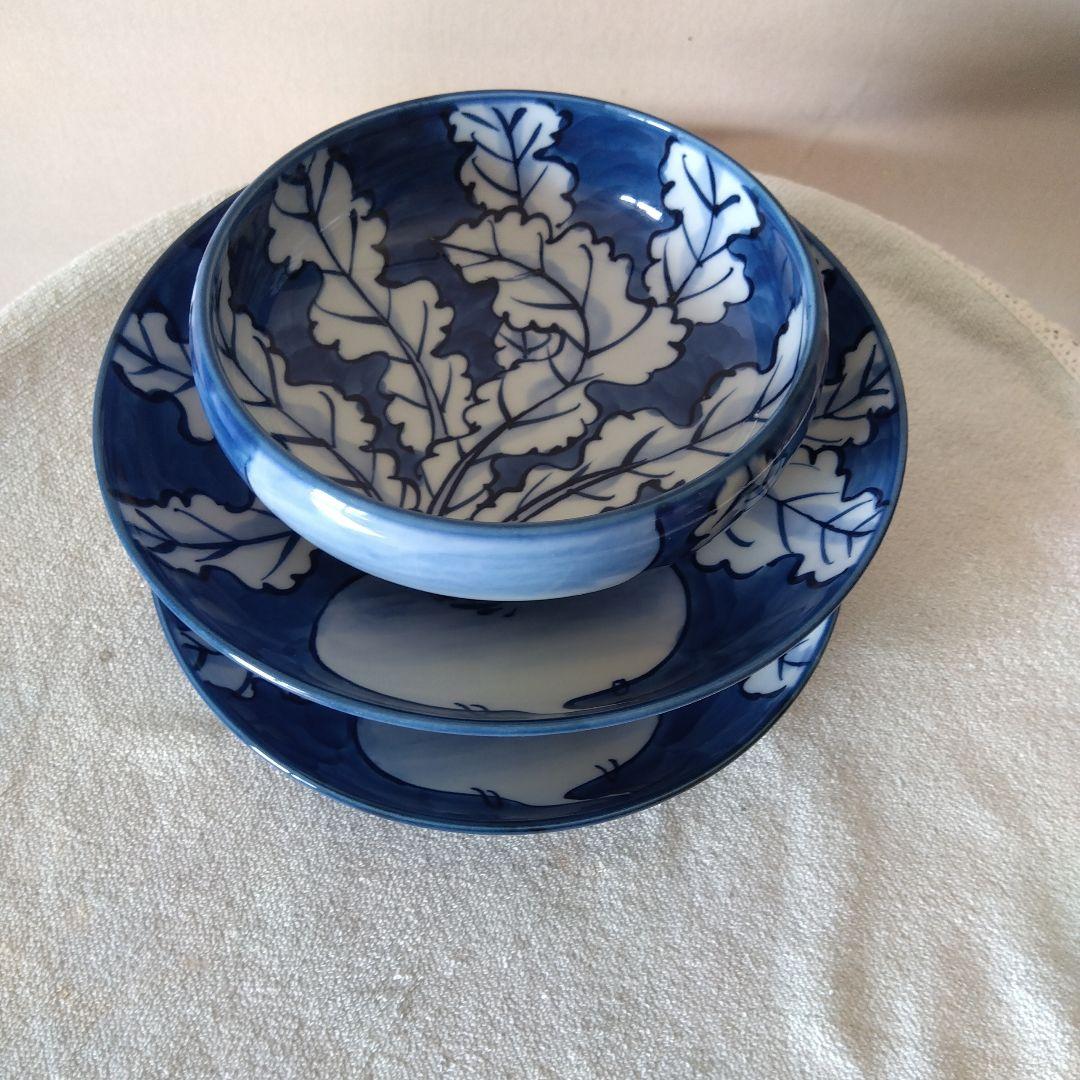 館林源右衛門作　染付根菜図組皿　二客揃