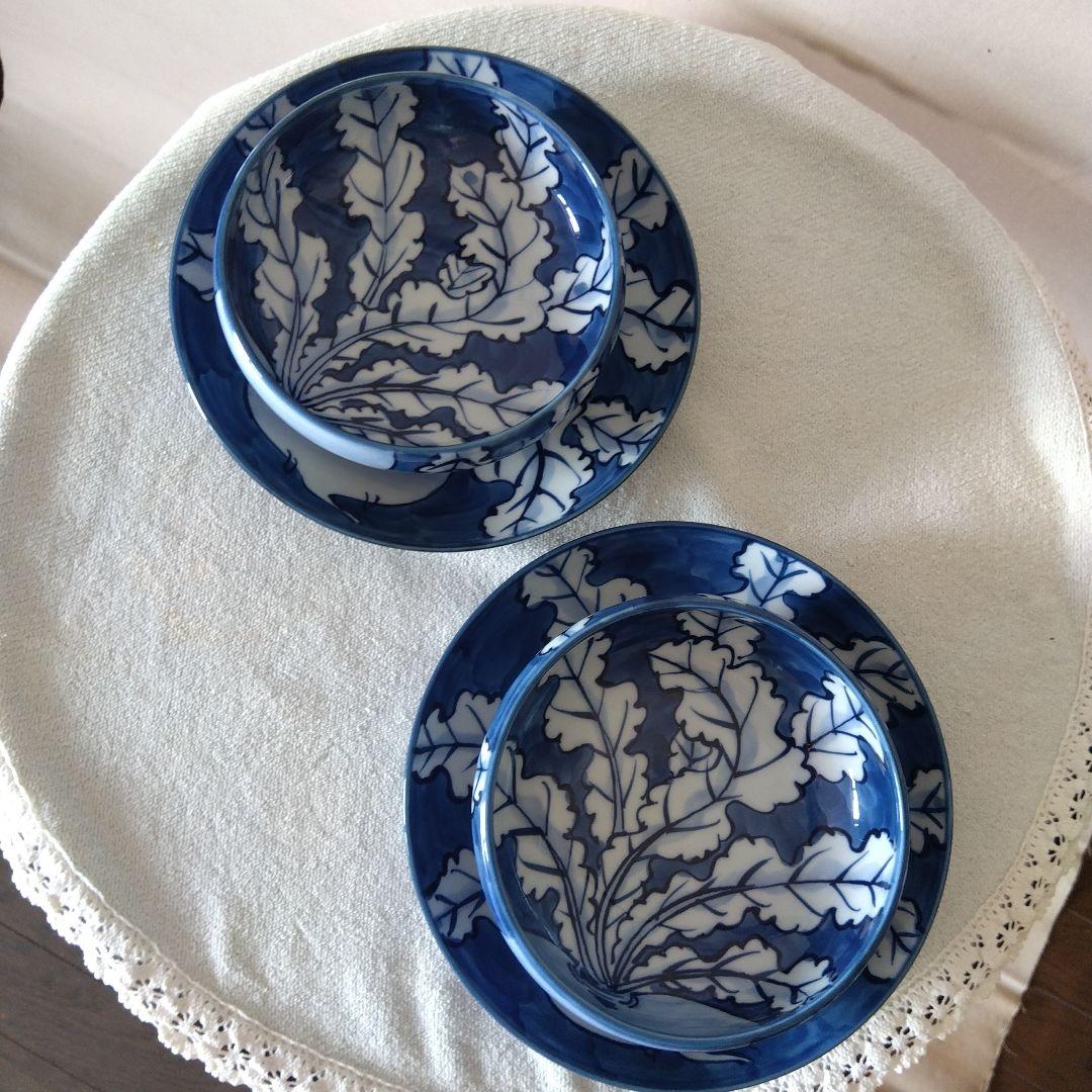 館林源右衛門作　染付根菜図組皿　二客揃