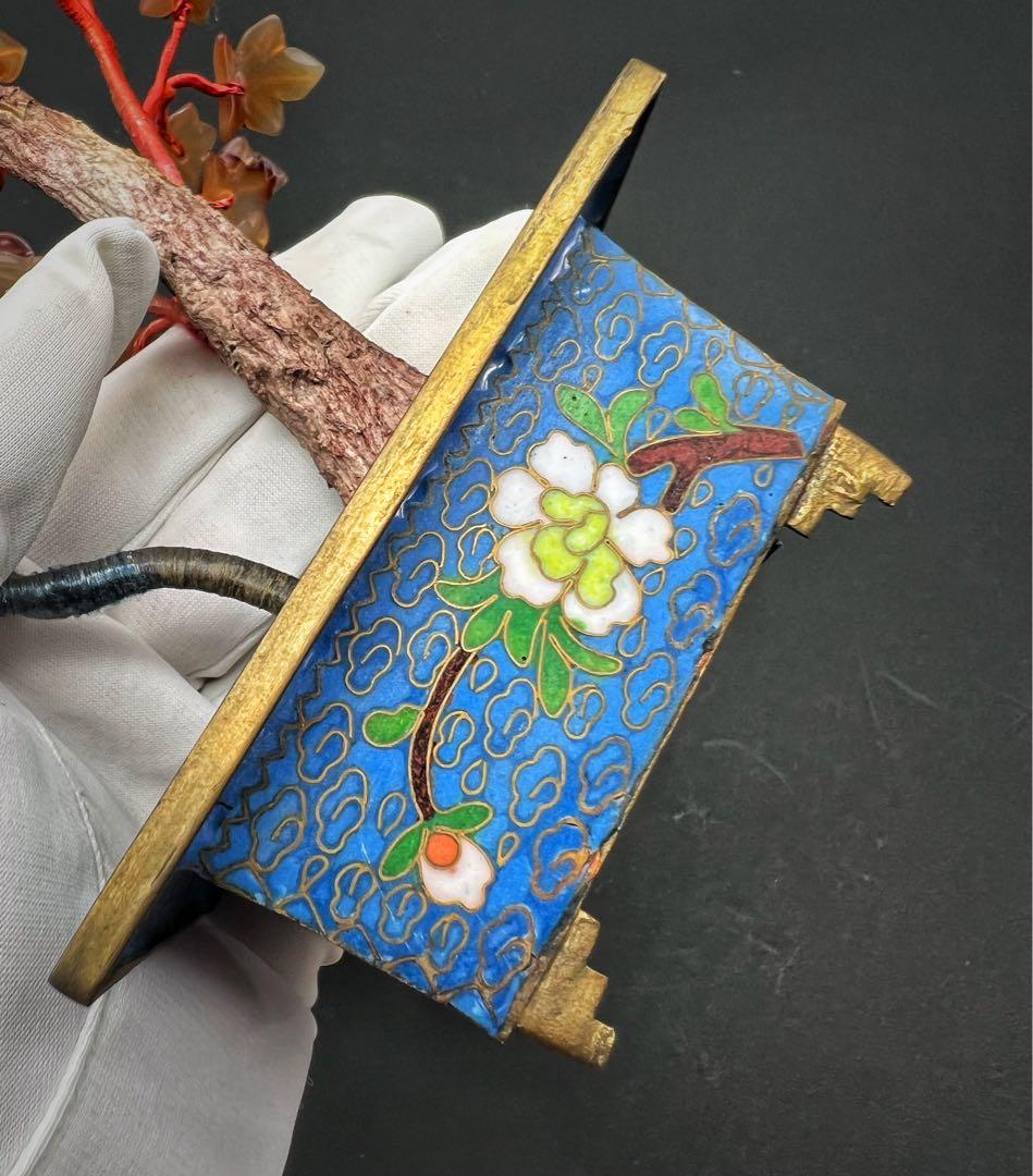 中国美術 古玩 七宝焼　玉石 瑪瑙 翡翠 彫刻 盆栽置物