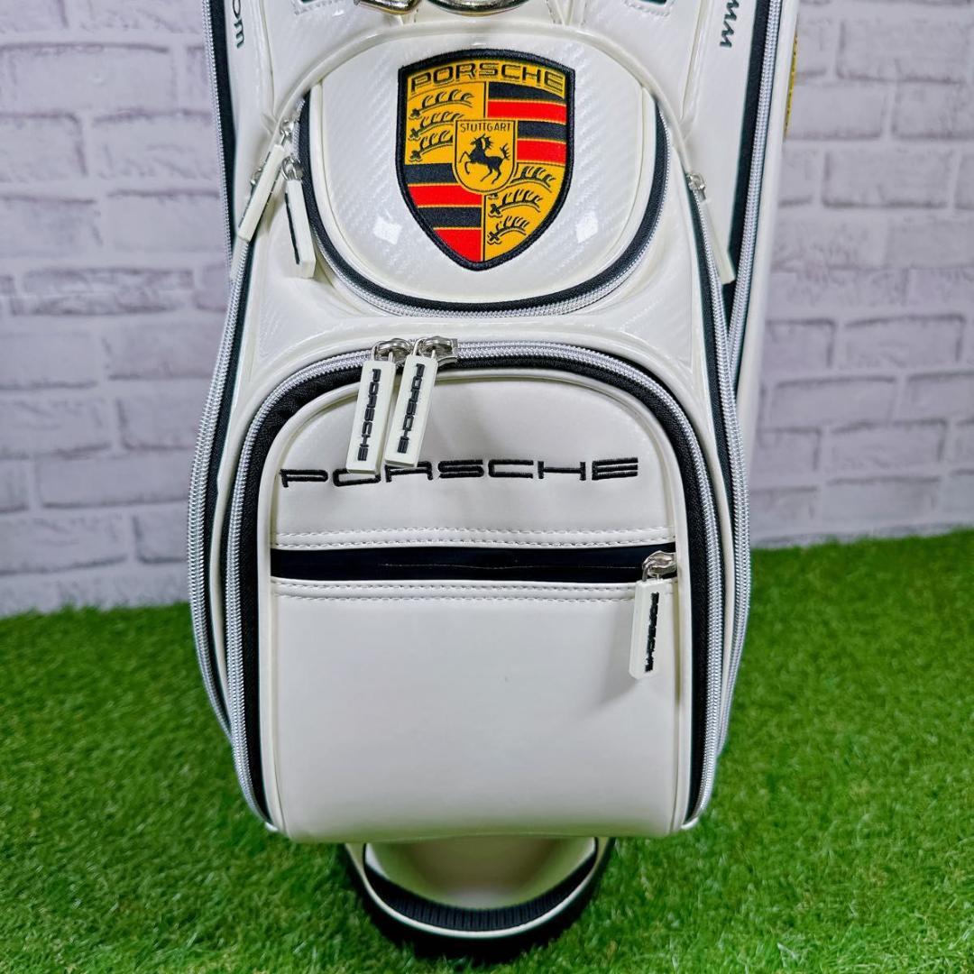 未使用　ポルシェ　キャディバッグ エナメル　スタンド式　 ホワイト スポーティ