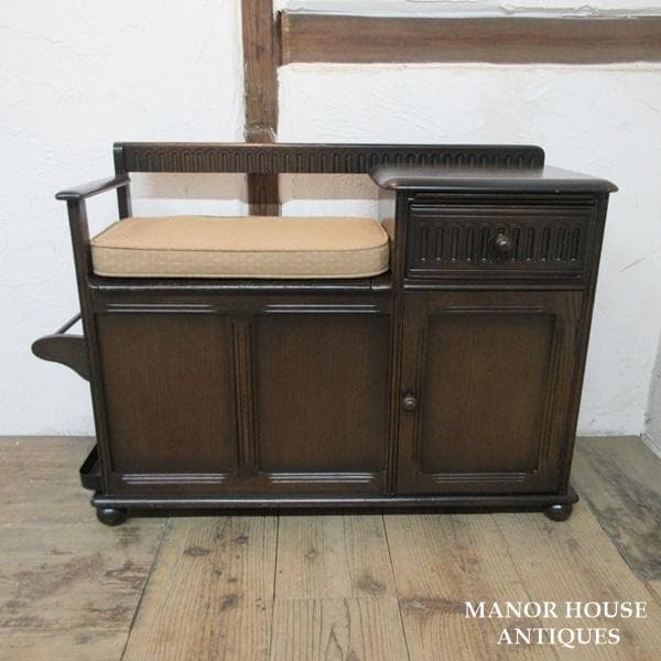 イギリス アンティーク 家具 テレフォンベンチ サイドテーブル 収納 6931d