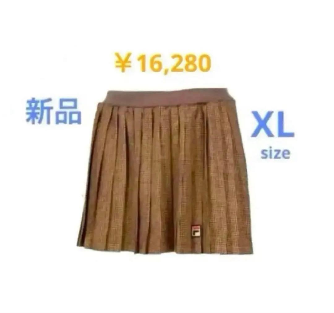 No.591 FILA キャメルガンクラブチェックのプリーツスコート☆XL☆