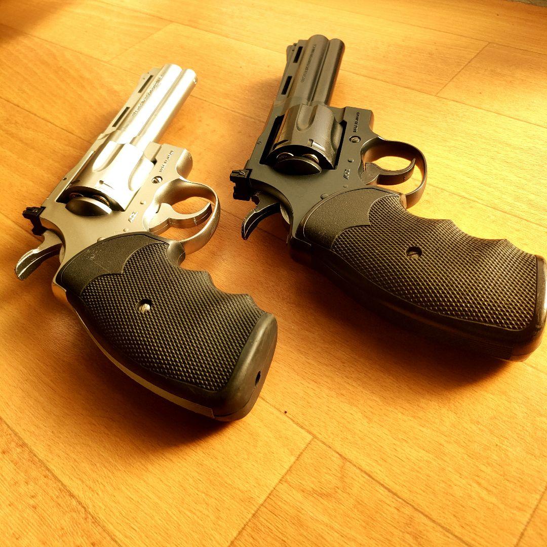 ※清掃済み※東京マルイパイソンガスリボルバー 4インチシルバーブラック2丁セット