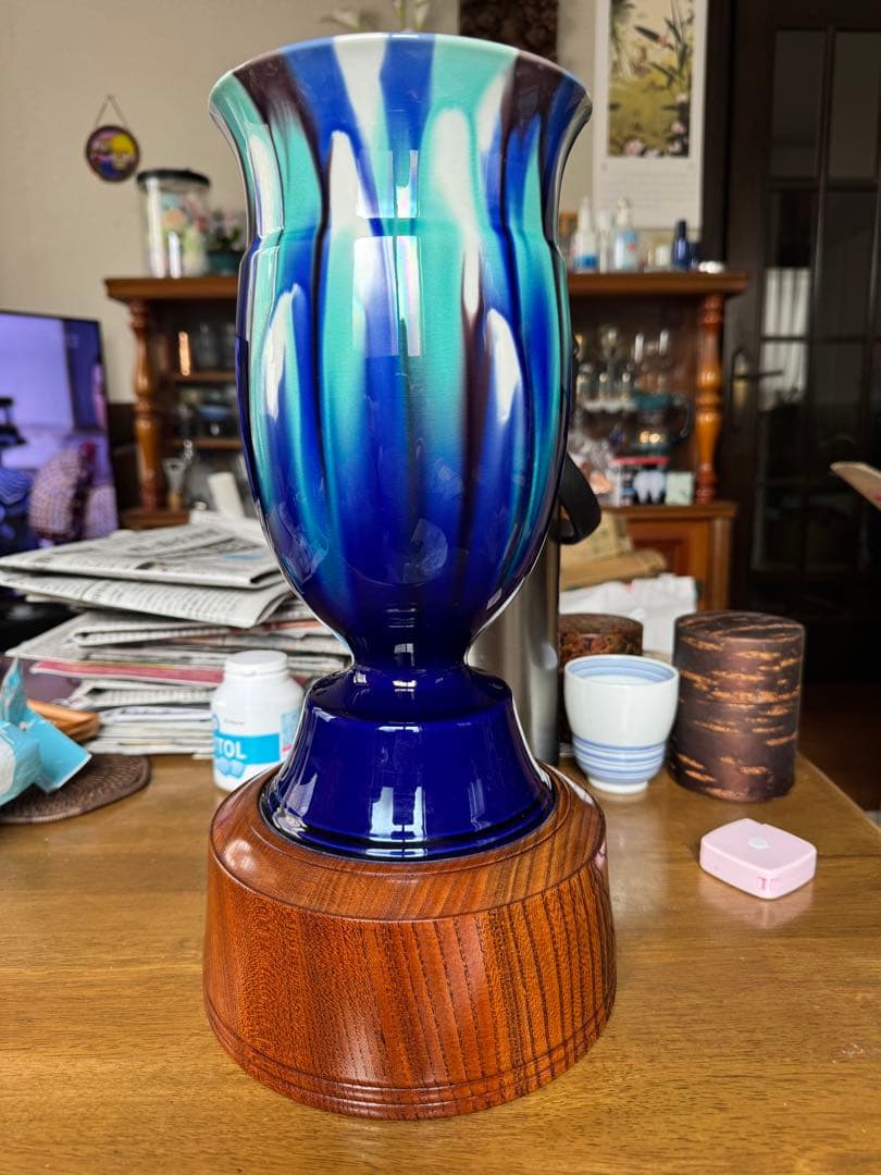 人間国宝　三代　徳田八十吉　燿彩杯　高さ36.5cm