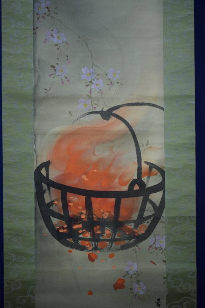 真作/杉浦芳雨/夜桜松明図/布袋屋掛軸HI-14