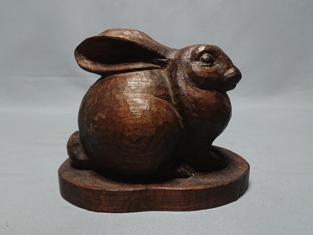 コレクター収集品　日展作家　木彫　「兔」　中村博直刀　中村珠子鑑