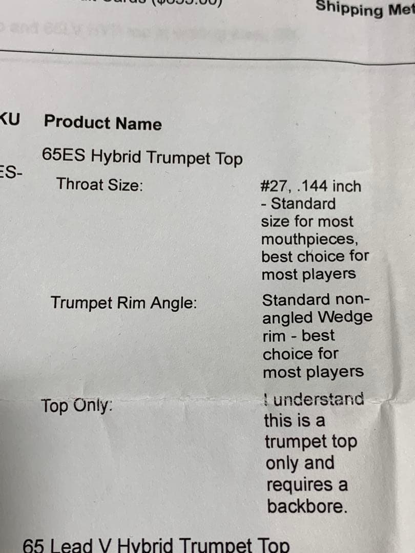 wedge ウェッジ 65ES hybrid トランペットマウスピース トップ