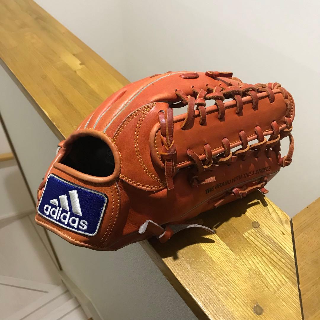 adidas 大人用 外野手 軟式野球グローブ オレンジ レザー