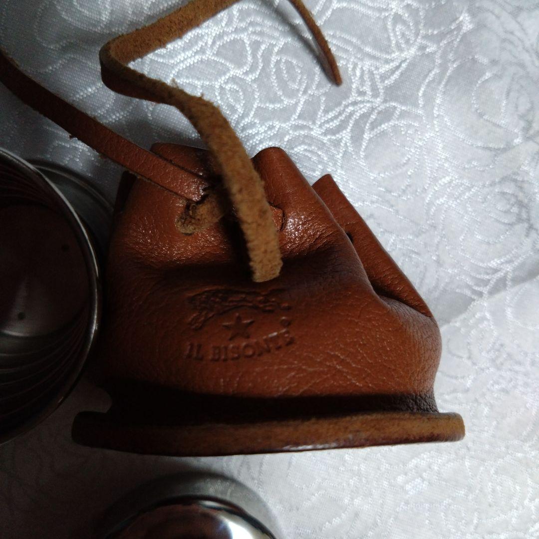 IL BISONTE ステンレス折りたたみカップ レザー収納袋付き