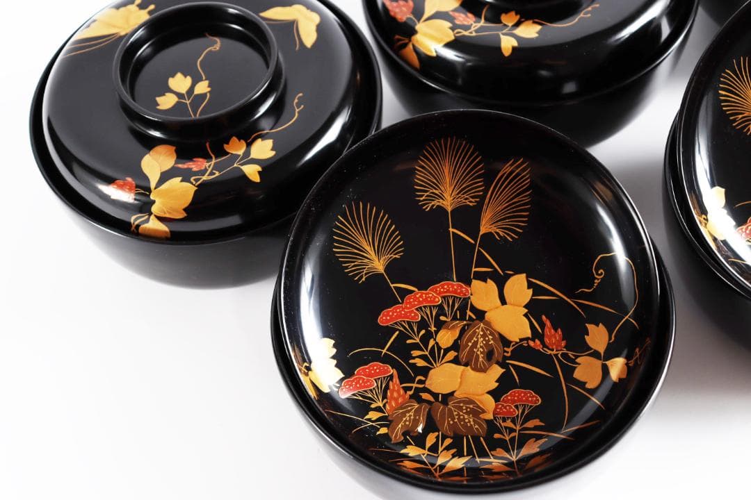 木製漆器 花蝶蒔絵 吸物椀 10客 漆芸