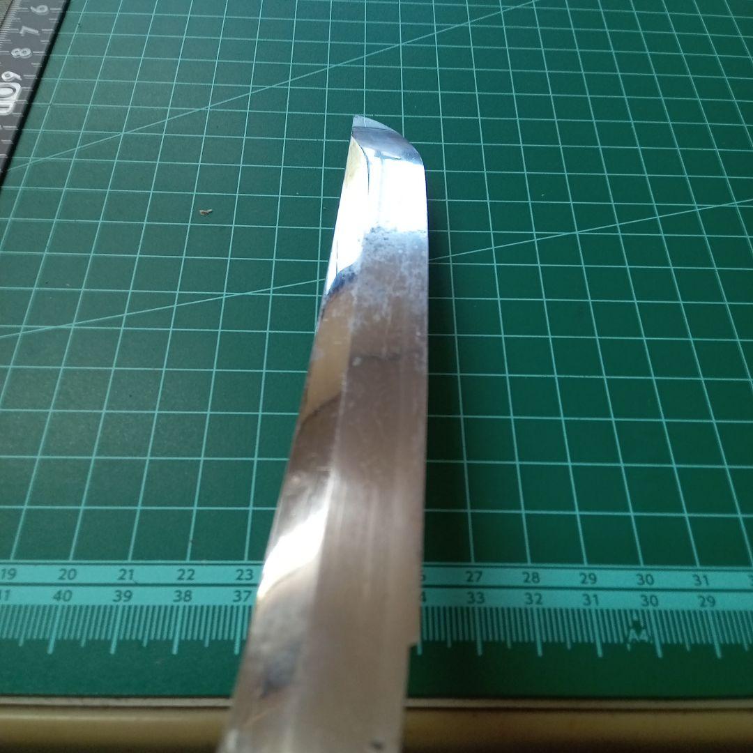 【ナイフ加工用玉鋼/合法サイズ】無銘脇差/錆身日本刀切先部分残欠／刃文直刃