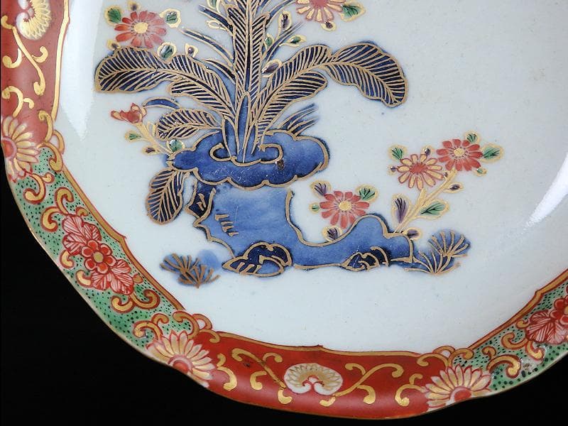 古伊万里　色絵　芭蕉葉に花の図　５寸皿　２枚　A674AS-CFw