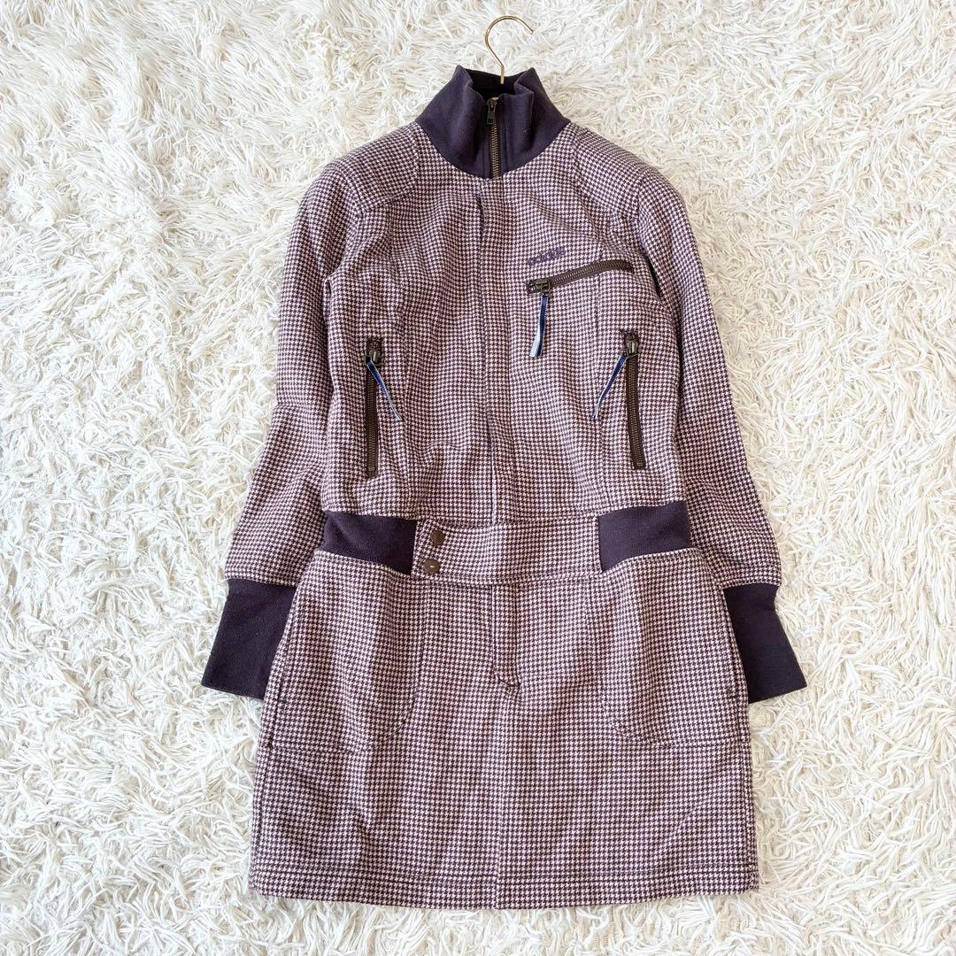 アディダスゴルフ 千鳥柄 ジップアップ ワンピース M ウール