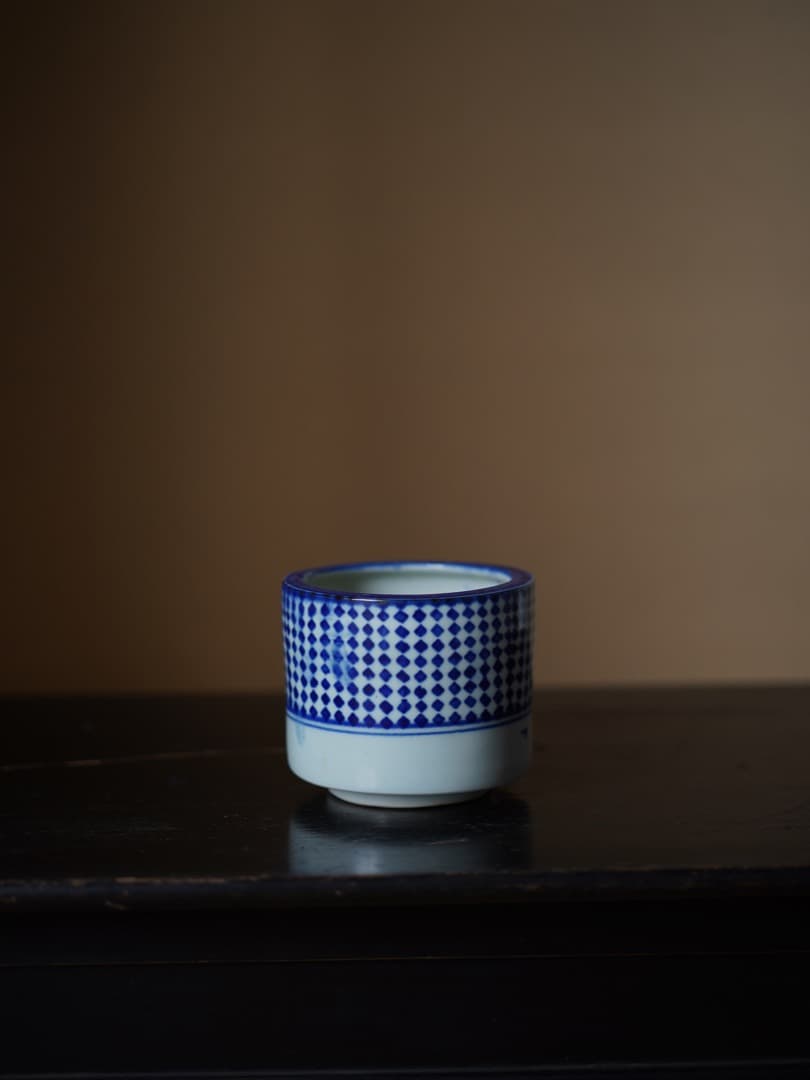 印判手市松文香炉 江戸幕末-明治頃 / 茶道具 火入 花器 花入れ 勝見充男