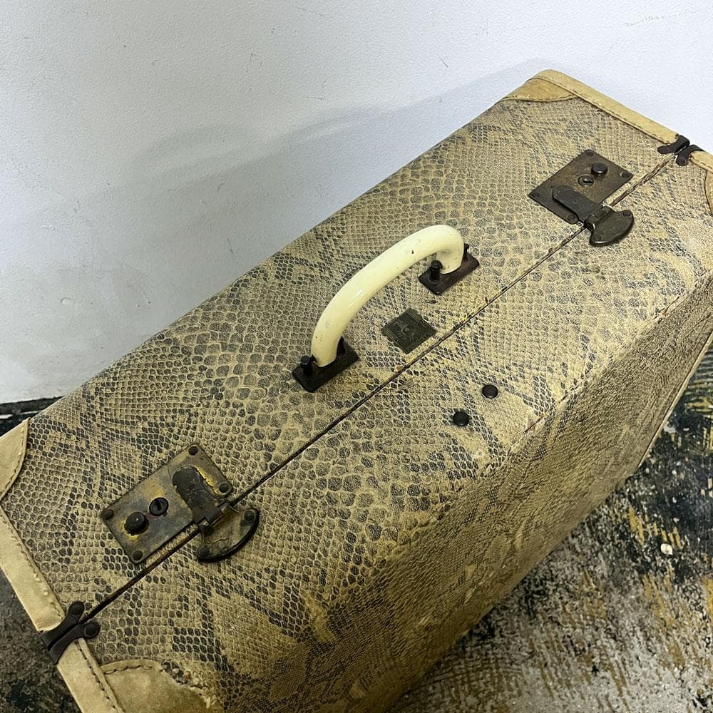 70s ヴィンテージ パイソン柄 トランク/ヘビ柄蛇柄スーツケースアンティーク