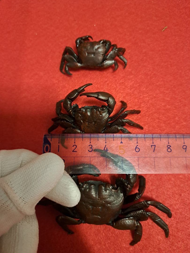 116-KANI 銅　蟹　置物3セット　盆栽飾り