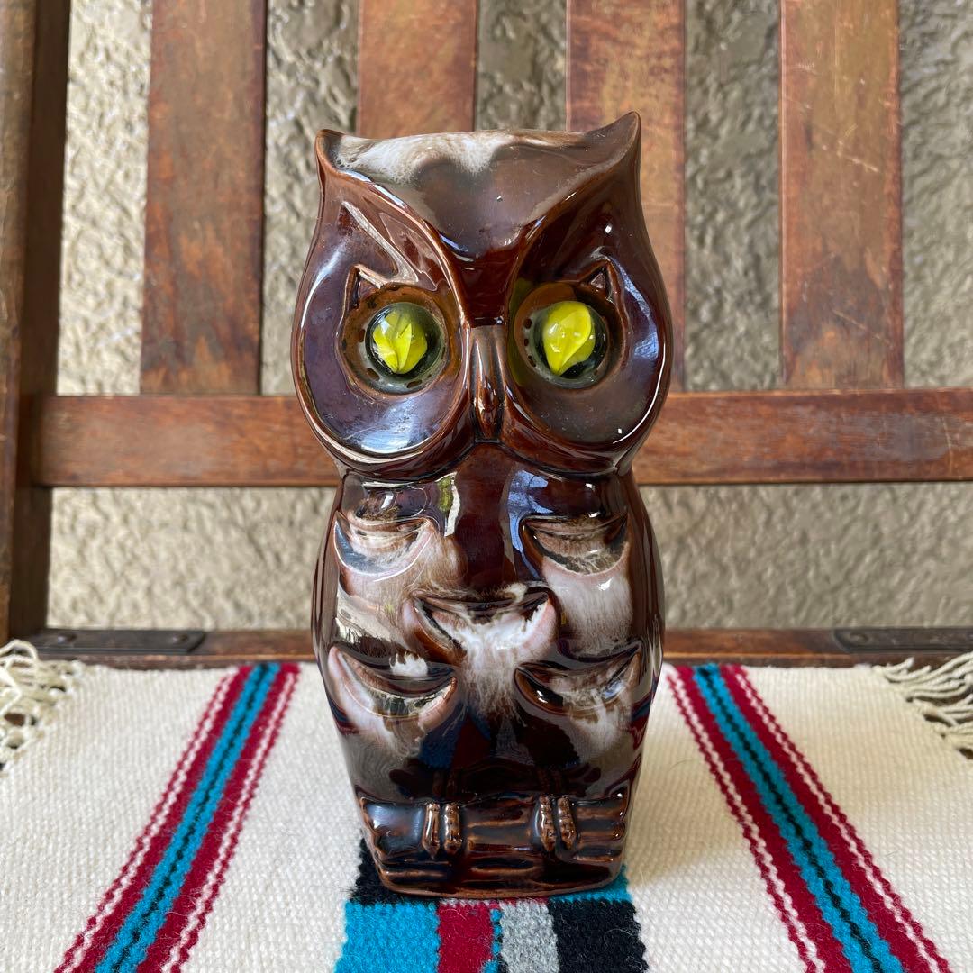 希少品！70sアメリカアンティーク　フクロウの陶器置物　USAヴィンテージ梟雑貨