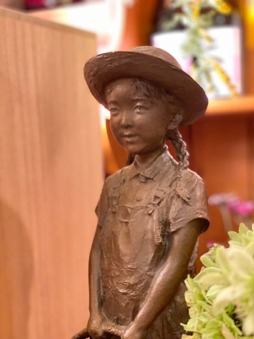 大道寺光弘「光と風と約38.5cm 銅製 少女 猫 子猫 置物