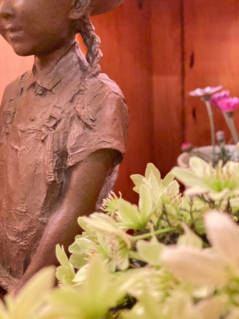 大道寺光弘「光と風と約38.5cm 銅製 少女 猫 子猫 置物