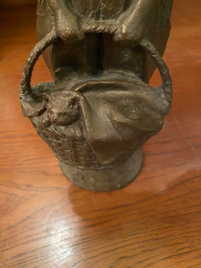 大道寺光弘「光と風と約38.5cm 銅製 少女 猫 子猫 置物