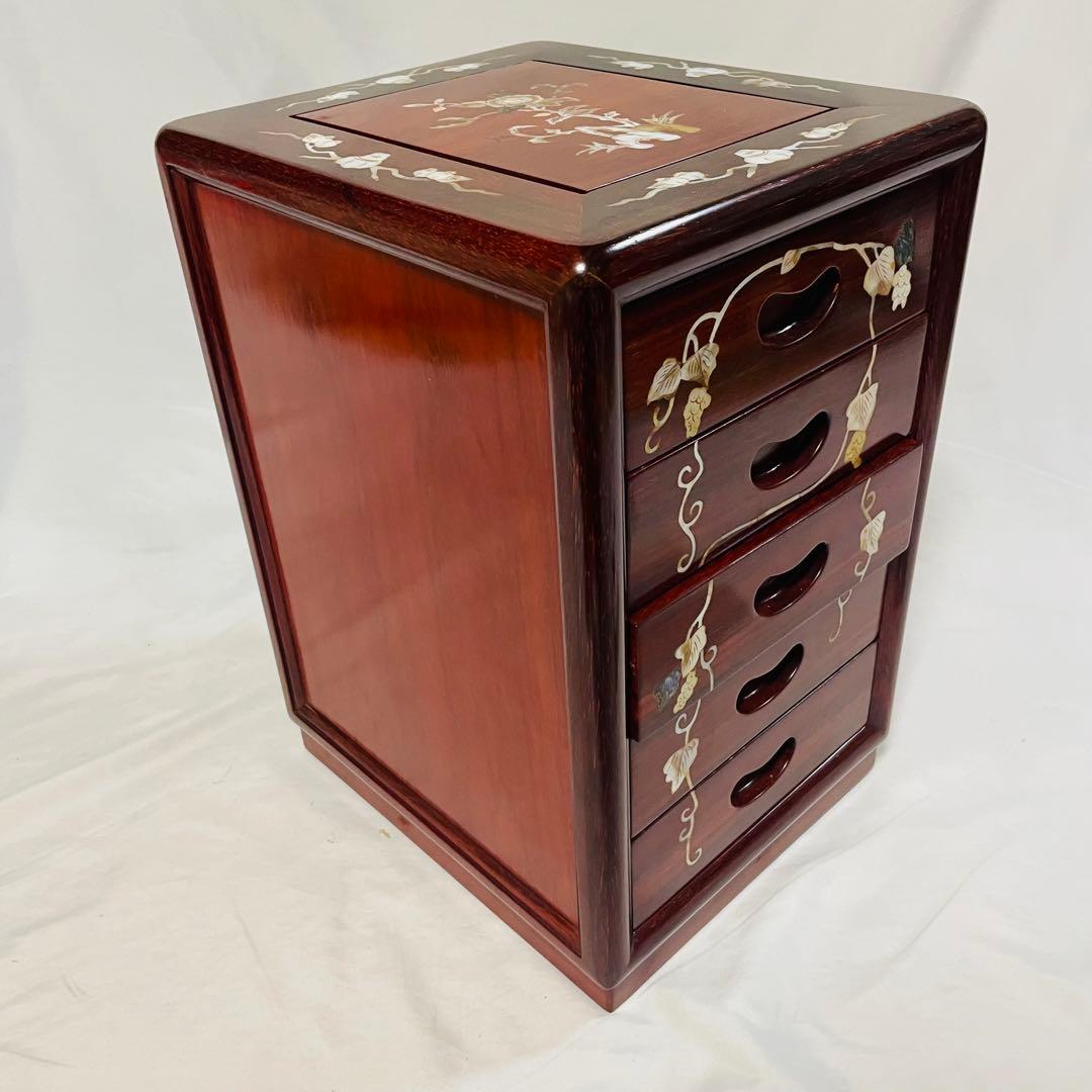 螺鈿家具 螺鈿細工 唐木 引き出し 五段 チェスト