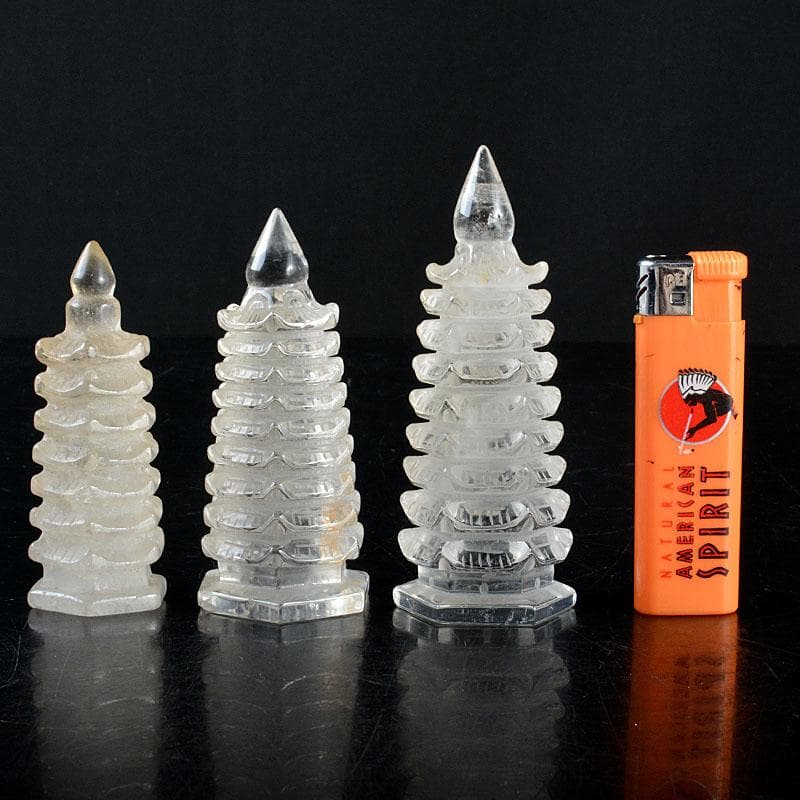 天然石　水晶　文昌塔　風水　縁起物　３点まとめて　Ｖ　6874