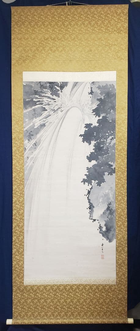 【瀑布 滝図】岸連山 973 大幅 涼し掛　掛け軸　肉筆