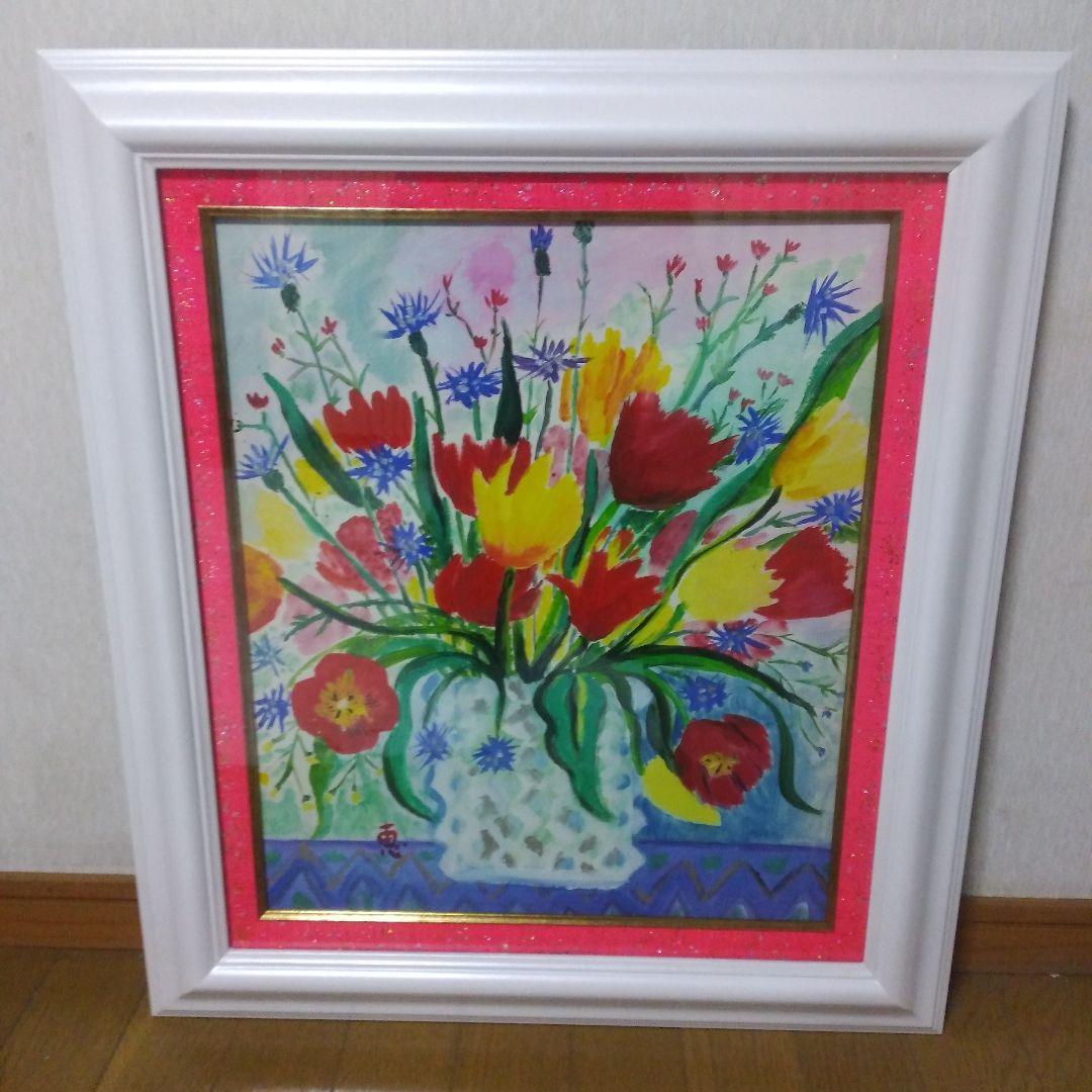 絵画「フランスへの花束Ⅵ」田中恵子さん作　真作/水彩画/静物画/風景画/油絵/額