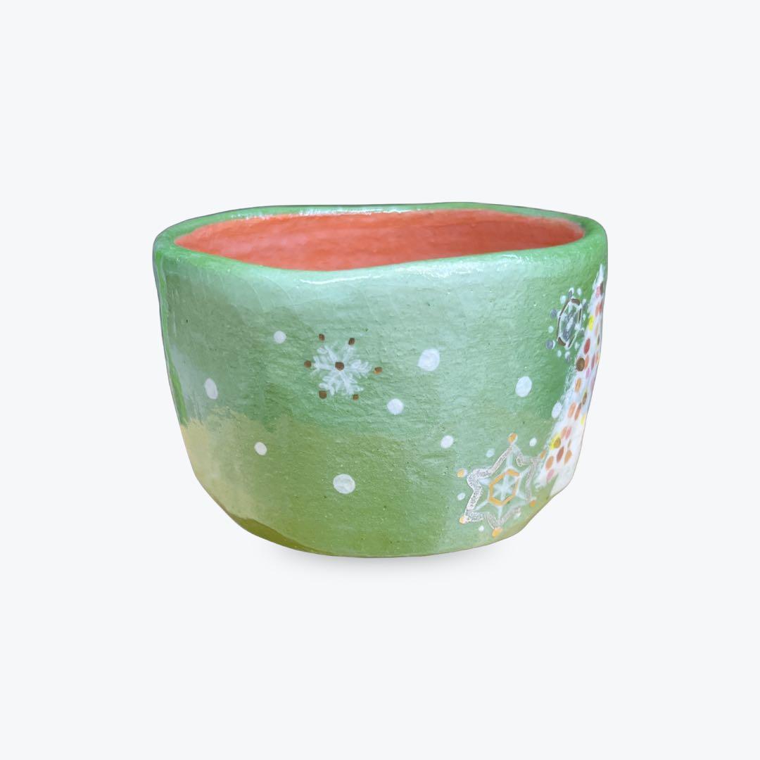 楽焼茶碗　「雪のクリスマス」 抹茶碗　茶道具　手描き