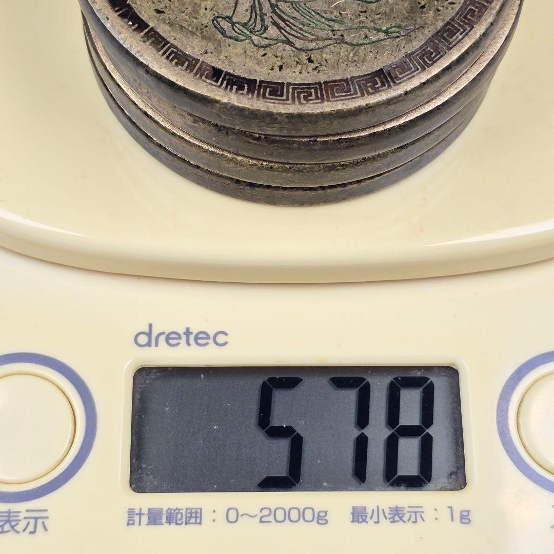 古美術 文房具 銅制 彩絵 四美人図 文鎮 席鎮 4枚 在銘 希少